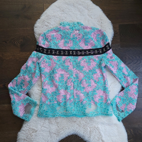 Marques Almeida Corset Y2K Dopamine Bright Ruffle Corded Floral Lace Top - Picture 13 of 15